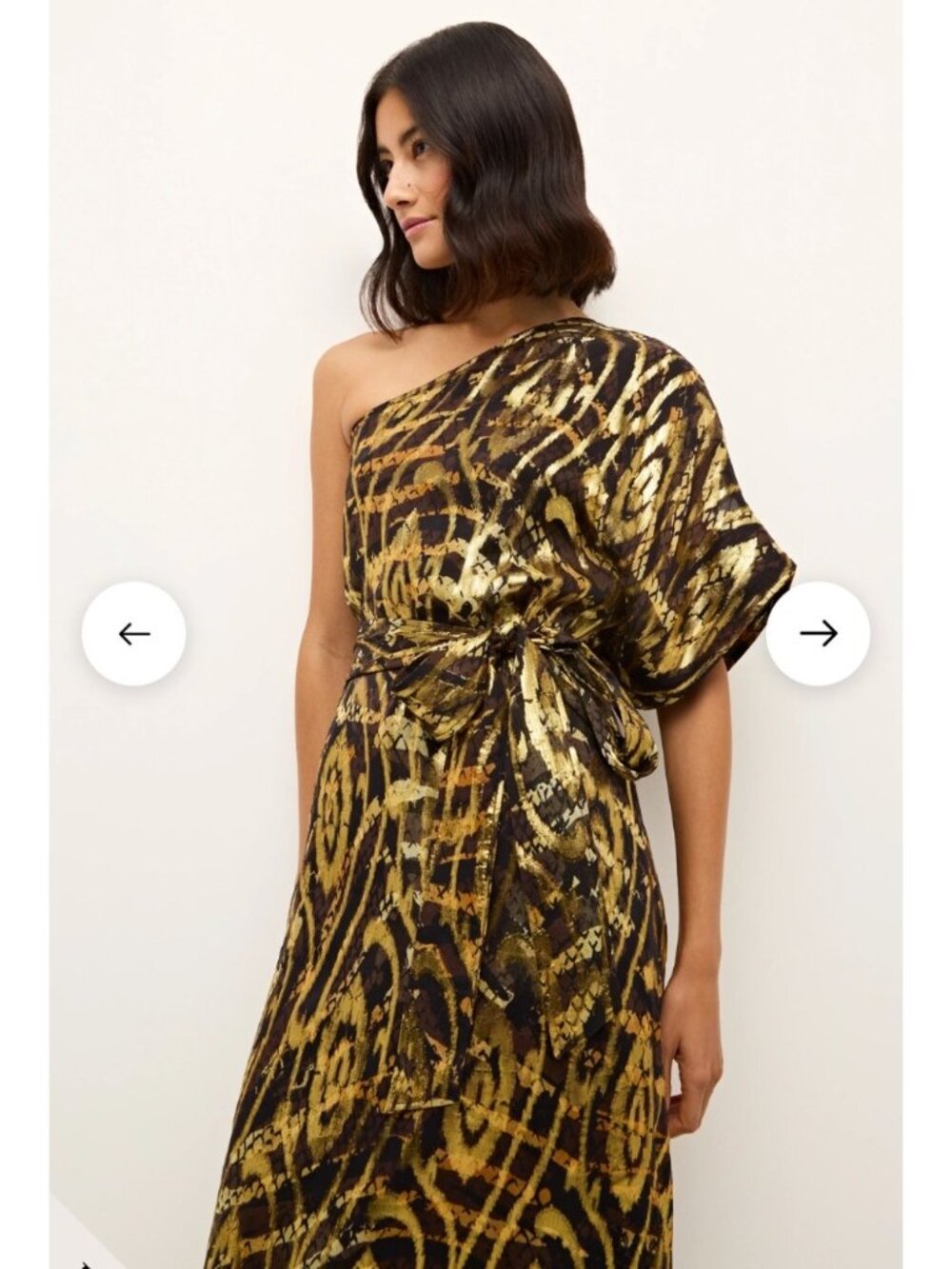 NEW $578 Marie Oliver Farrow Luxe Silk Metallic One-Shoulder Kaftan Maxi Dress - Picture 3 of 16
